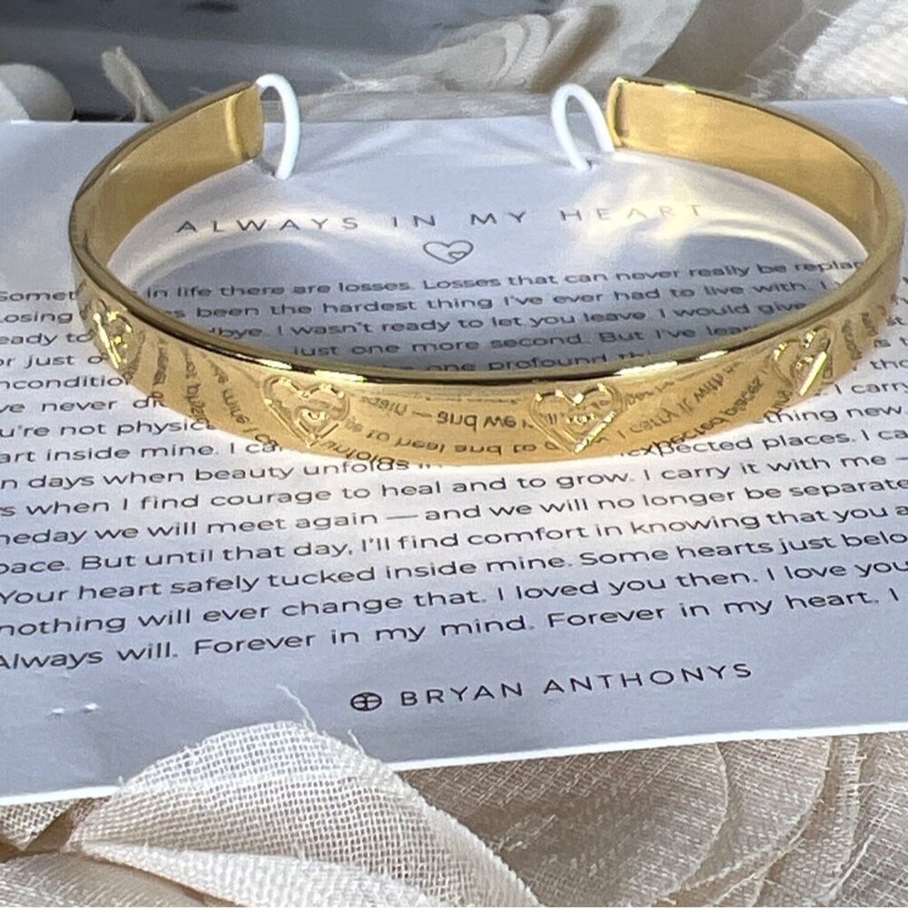 BRYAN ANTHONYS Always In My Heart Engraved Cuff Gold Tone OS NWOT